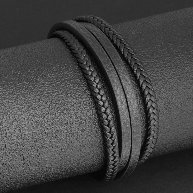 Bracelets & Bangles Men Stainless Steel Leather Bracelets Braided Rope Magnetic Clasp Male Bangles Jewelry 2021 New
