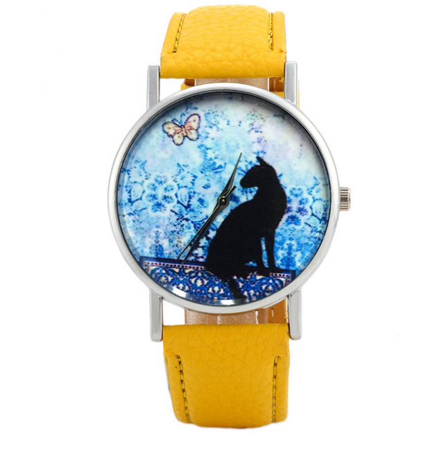 2021 Watch Women Quartz Clock Women Brand Fashion Print Cat Pattern Charm Dress Wristwatch Women
