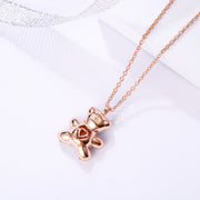 Pink Diamond Teddy Smart White Bear Necklace Flashing Heart Shape