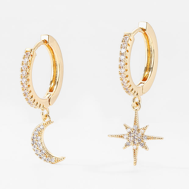 Fashion Star Moon Asymmetric Earrings