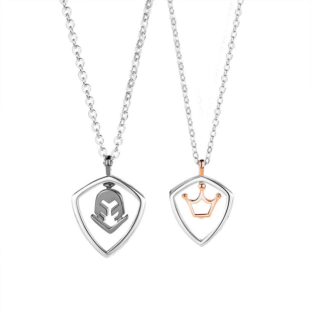 Simple Hollow Shield Crown Pendant For Men And Women A Pair Of Necklaces