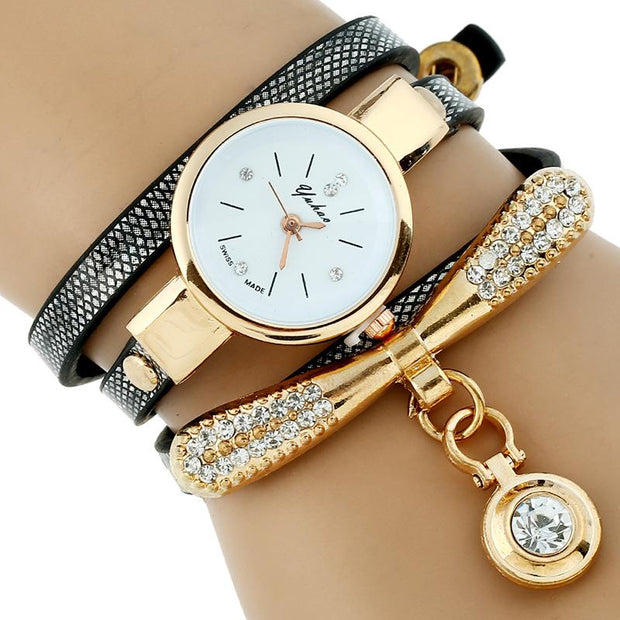Gnova Platinum Fashion Luxury Brand New Women Rhinestone Gold Bracelet Watch Pu Leather Ladies Quartz Casual Wristwatch