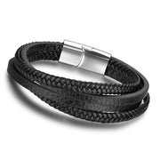 Bracelets & Bangles Men Stainless Steel Leather Bracelets Braided Rope Magnetic Clasp Male Bangles Jewelry 2021 New